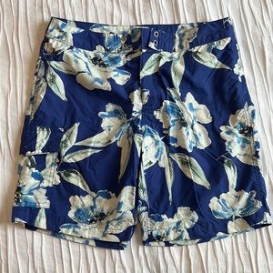 J Crew men’s swim trunks with floral pattern
